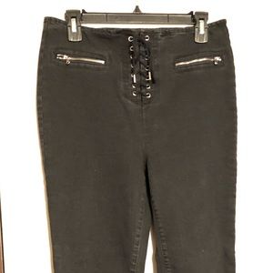 Black Lace-Up Fly Skinny Jeans